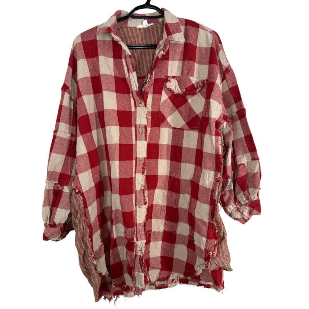 Easel Womens Plaid Oversized Tunic Dress Sz M Boxy Boho Raw Hem Grunge Casual - Picture 2 of 10